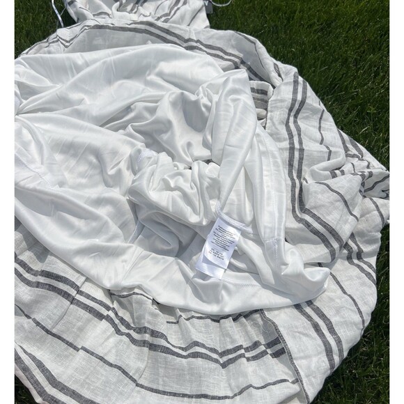 DKNY  Donna Karan Linen Stripe V-Neck Sleeveless Tie Waist Maxi Dress NWT size 2 - Picture 10 of 11